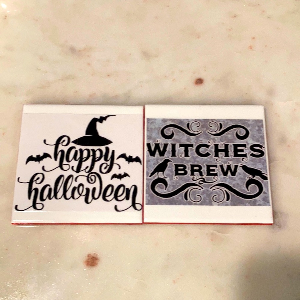 Spooky Sips: Handmade Ceramic Table Coasters - Happy Halloween Set of 2